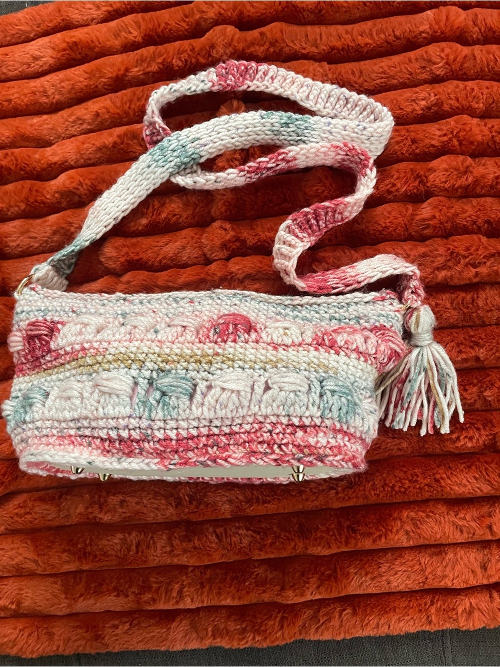 Handcrafted Pink Multi Crochet Crossbody Bag